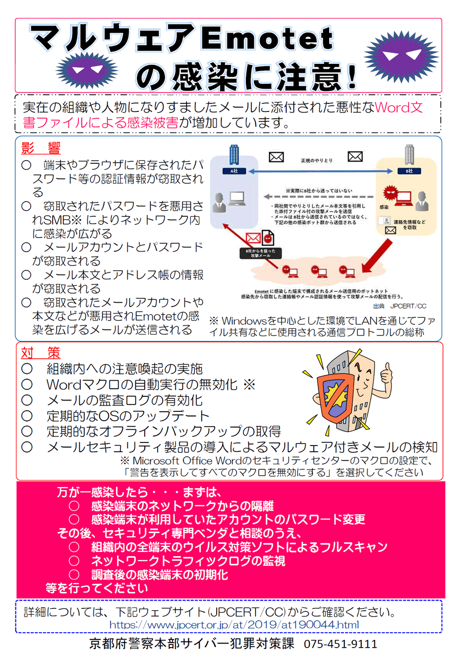 マルウェア Emotet の感染に注意！